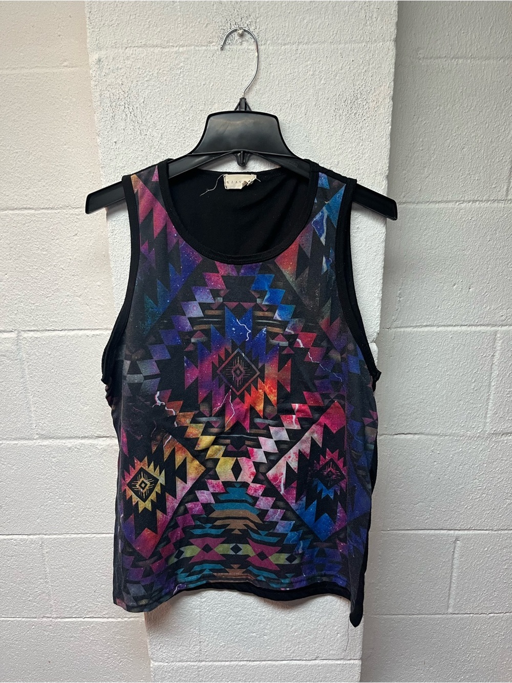 Men's Geometric Aztec Print Tank Top - Black Multicolor